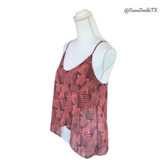 SOPRANO Salmon Pink Black Geo Print Asymmetrical Swing Camisole Tank Top - Picture 5 of 13